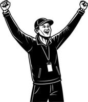 Excited Coach Celebrating Team Victory with Joyful Expression and Raised Fists vector
