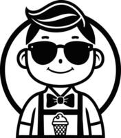 Playful Ice Cream Vendor Boy Character With Sunglasses In Retro Style Illustration vector