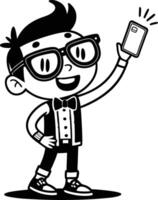 Cheerful Cartoon Boy Taking Selfie with Smartphone Excited Character Design for Fun Projects vector