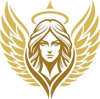 Elegant Golden Angel with Wings and Halo Symbolizing Protection and Strength vector