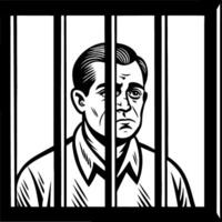 Prisoner Behind Bars Illustrative Black and White Art for Various Design Projects vector