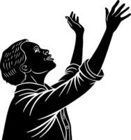 Joyful Person Reaching Up in Celebration Expressing Positivity and Hopeful Spirit vector