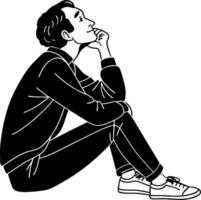 Thoughtful Man Sitting in Profile Illustration for Artistic Projects and Design vector