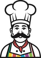 Chef Character with Mustache Wearing Chef Hat and Colorful Apron for Culinary Designs vector