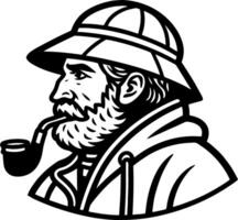 Fisherman Character Portrait with Pipe and Hat for Vintage Style Artwork and Tattoo Designs vector