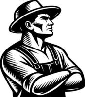 Confident Farmer Portrait in Black and White for Rustic Designs and Brand Identity vector