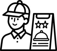 Friendly Waiter with Serving Tray and Menu Sign Illustration for Restaurant Branding vector