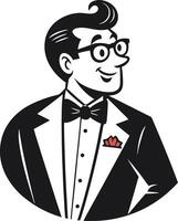 Stylish Man in Tuxedo with Bow Tie and Glasses Perfect for Retro Design Projects vector