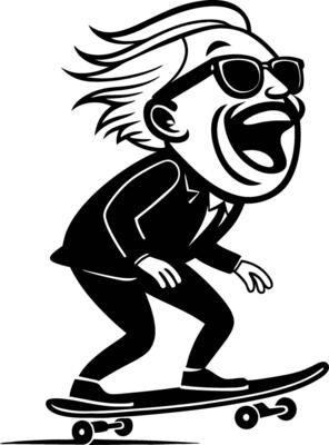 Joyful Businessman Skateboarding in Sunglasses Art for Creative Projects