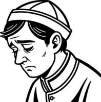 Sad Young Man with Bemoaning Expression in Vintage Style Outline Art for Creative Projects vector
