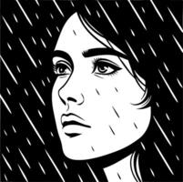 Melancholic Woman Facing Rainy Background Expressing Depth and Emotion for Art Projects vector