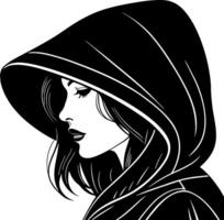 Elegant Silhouette of a Woman in a Hooded Cloak Capturing Mystery and Intrigue vector