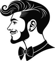 Stylish Retro Man with Bow Tie and Beard Profile Silhouette for Vintage Design Projects vector