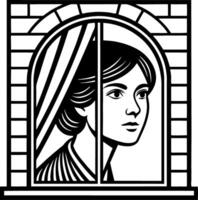 Woman Gazing Thoughtfully Out Window Art Illustrating Reflection and Introspection vector