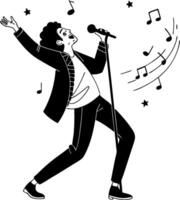 Dynamic Singer Performing with Microphone Surrounded by Music Notes and Stars vector