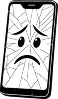 Sad Broken Smartphone Illustration with Cartoon Face for and Print Projects vector