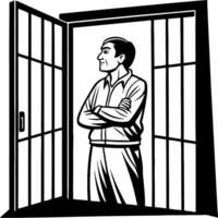 Standing Man in Doorway Silhouette with Confident Pose for Graphic Design and Illustrations vector