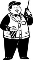 Cheerful Concession Stand Attendant with Snack and Radio for Event Management Design vector
