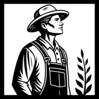Farmer Portrait in Overalls with Hat and Leaf Design for Rustic Decor and Illustrative Use vector