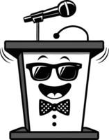 Cheerful Cartoon Podium Character with Microphone and Sunglasses for Fun Events vector