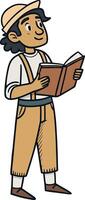 Charming Young Boy Reading Book Design Ideal for Educational Materials and Illustrations vector