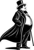 Sophisticated Gentleman in Formal Attire with Top Hat and Cane Vintage Illustration vector