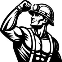 Strong Miner Raising Fist Symbolizing Resilience in Mining Industry Graphic vector