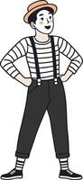 Cheerful Mime Character in Striped Shirt with Hat Perfect for Fun Art Projects and Designs vector