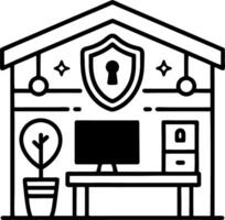 Modern Home Office Security Design with Shield and Computer for Protection Concept vector