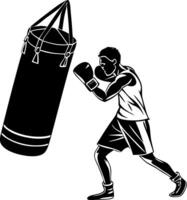 Boxer Training with Heavy Punching Bag Illustration for Fitness and Sports Designs vector