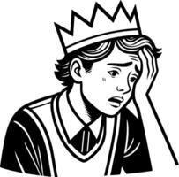 Sad Crowned Boy Expression in Black and White Style for Emotional Design Projects vector