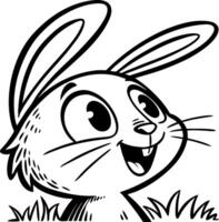 Cute Cartoon Rabbit Character in Grass with Big Ears and Happy Expression for Coloring Books vector
