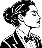 Elegant Woman in Tuxedo Profile Portrait for Fashion Illustration and Design Projects vector