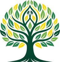 Stylized Tree Design with Green and Yellow Leaves for Eco-Friendly Projects and Nature Themes vector