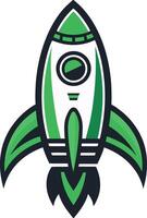 Stylized Rocket Illustration in Green Color Suitable for Tattoo Design or Childrens Coloring Book vector