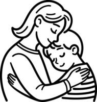 Mother Embracing Child Line Art Illustrating Love Comfort and Affection for Print or Coloring vector