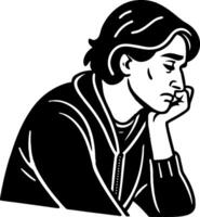 Contemplative Young Man in Thoughtful Pose Illustration for Design and Art Projects vector