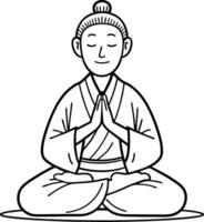 Meditating Buddha in Prayer Pose Outline for Zen Art Coloring and Tattoo Design vector