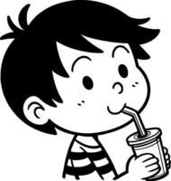 Cute Cartoon Boy Enjoying Drink with Straw Fun Playful Character Art for Kids Projects vector