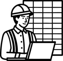 Construction Worker Analyzing Data on Laptop with Graph Chart in Background for Industry Use vector