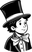 Charming Young Boy in Top Hat and Bow Tie Cartoon Style for Coloring Books and Illustrations vector