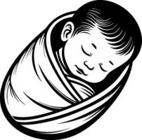 Sleeping Baby Wrapped in Swaddling Blanket Elegant Art for Nursery Decor and Crafts vector