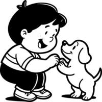 Cheerful Boy Playing with Happy Puppy Ideal for Childrens Illustrations and Coloring Books vector