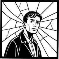 Man in Suit with Broken Glass Background for Artistic Projects and Tattoo Design vector