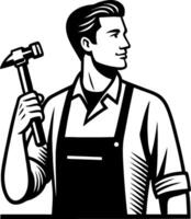 Handsome Worker Portrait with Hammer Vintage Style for DIY Projects and Home Improvement vector