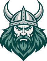 Intimidating Viking Warrior Head with Horned Helmet and Fierce Expression for Creative Projects vector