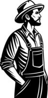 Stylized Farmer Man in Overalls with Hat Standing Confidently for Graphic Design Projects vector
