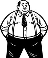 Cheerful Plump Cartoon Businessman with Suspenders in Formal Attire for Illustrations and Designs vector