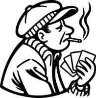 Vintage Gambler Character with Cigarette and Cards for Retro Style Design vector