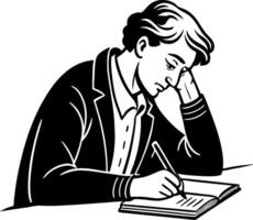 Focused Student Writing in Notebook with Pen Illustrating Study and Learning Concepts vector